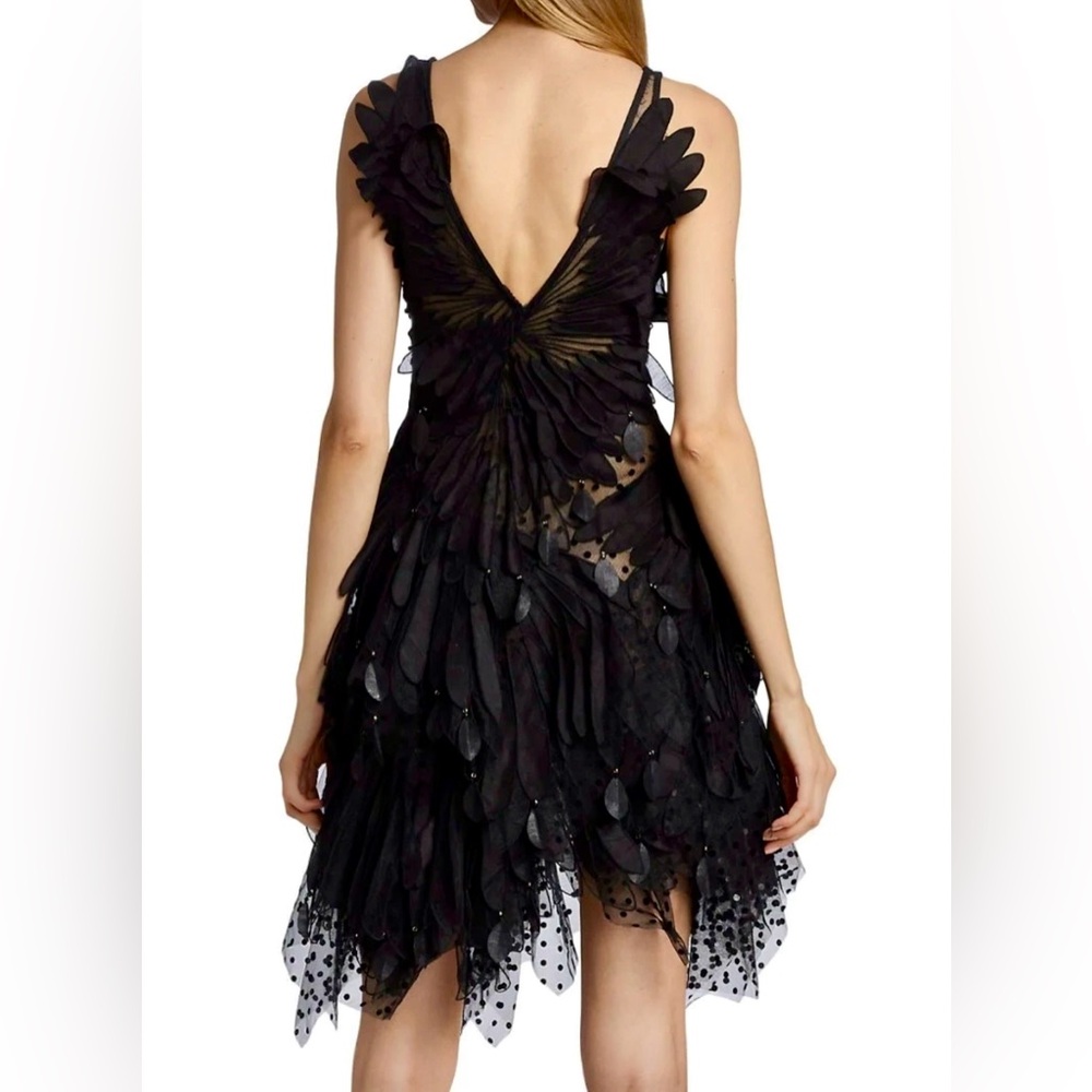 Zimmermann BlackSwan fluted tulle mini dress, feathers, deep plunge, EUC, 0(0-5) - Picture 2 of 16